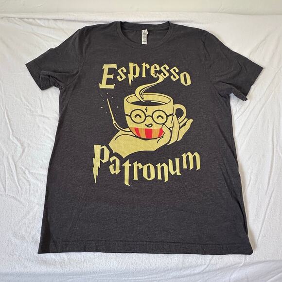 Canvas T Shirt Espresso Patronum Size Large Harry Potter Stretchy Pull Over - Picture 1 of 5